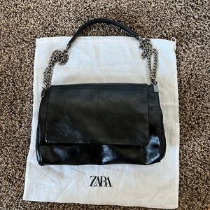 Zara Black Leather Chain Strap Bag